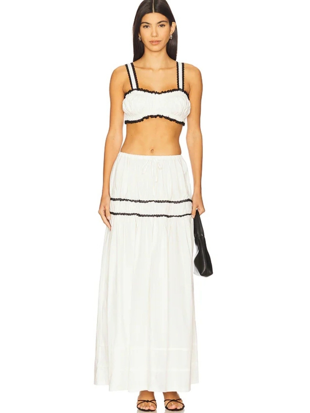 WeWoreWhat White Maxi Skirt with Black Trim Accents